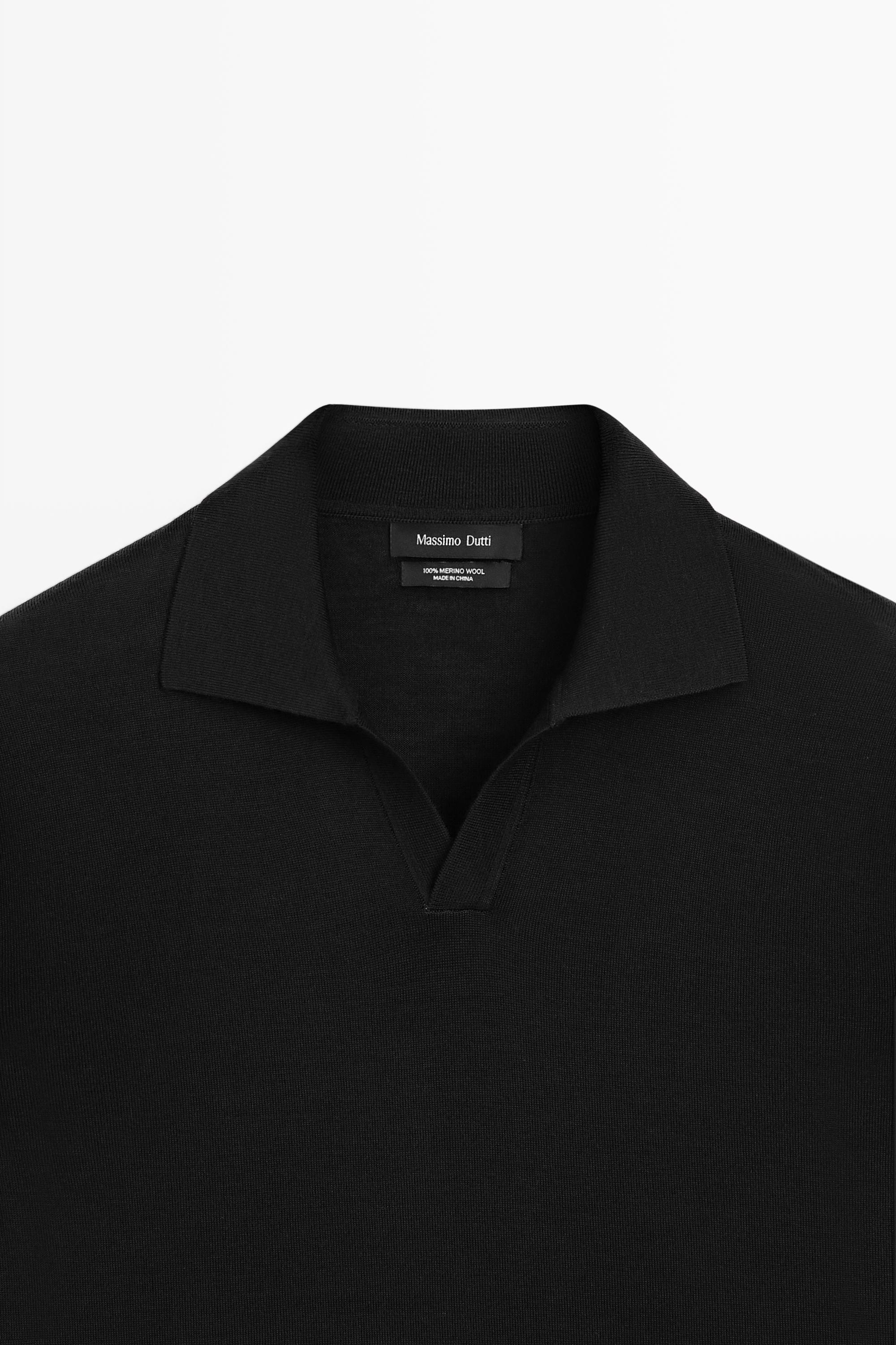 100% merino wool knit polo sweater
